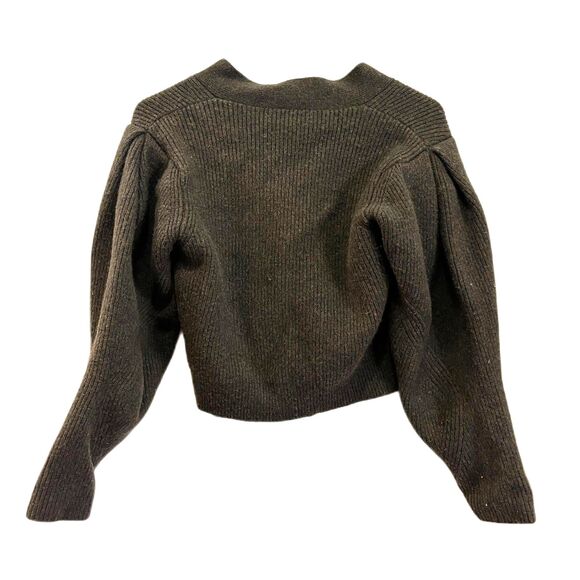 SEA New York Green Balloon Sleeve Ribbed Wool Cardigan Top   Women's Size Medium - Picture 6 of 10